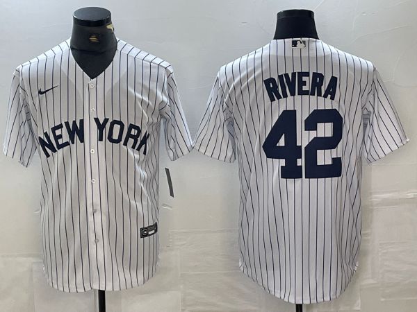 Men New York Yankees 42 Rivera White Stripe Game Nike 2024 MLB Jersey style 1
